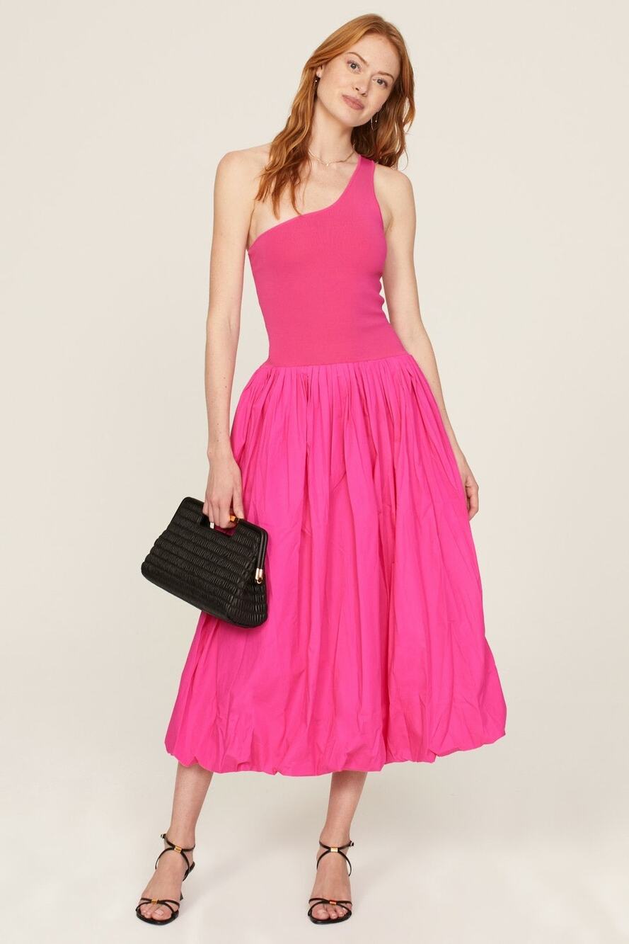 DEREK LAM COLLECTIVE Pink One-Shoulder Drop Waist Bubble Hemline Dress Size XS